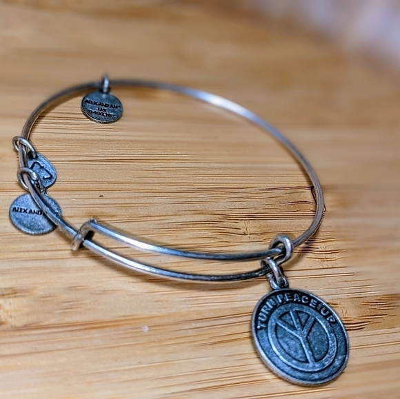 Alex and Ani 'Turn Peace Up' Chic Sterling Silver Bangle Charm Bracelet - Picture 1 of 5